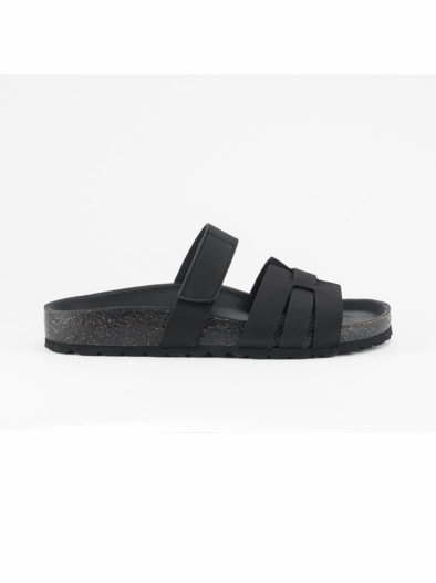Klett-Pantolette Korkfußbett Schwarz