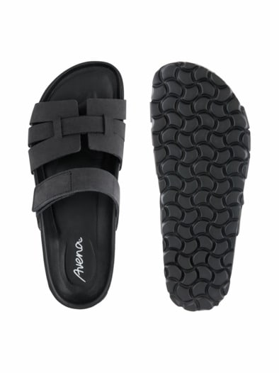 Klett-Pantolette Korkfußbett Schwarz