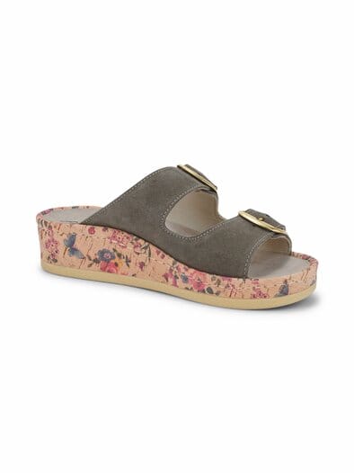 Riemen-Pantolette Memory Grau-Grün