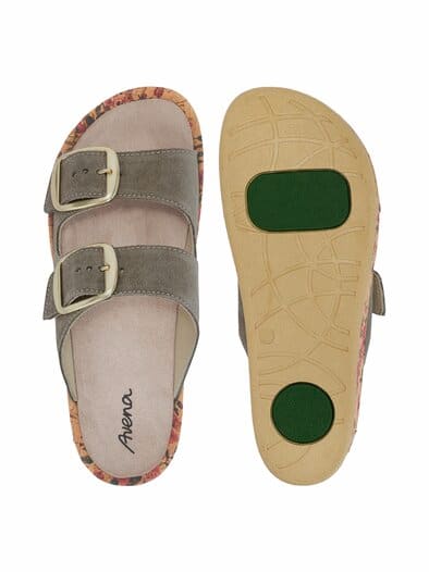 Riemen-Pantolette Memory Grau-Grün