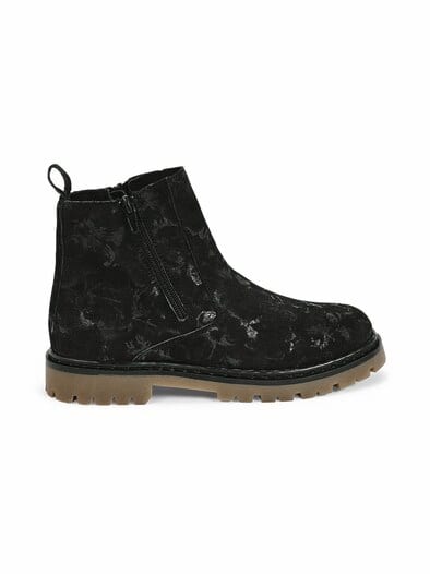 Hallux-Floralbootie Doppelzip Schwarz