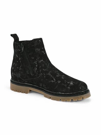Hallux-Floralbootie Doppelzip Schwarz