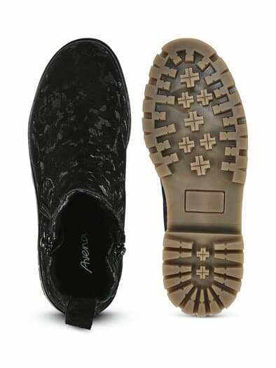 Hallux-Floralbootie Doppelzip Schwarz