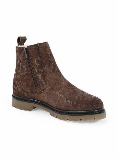 Hallux-Floralbootie Doppelzip Braun