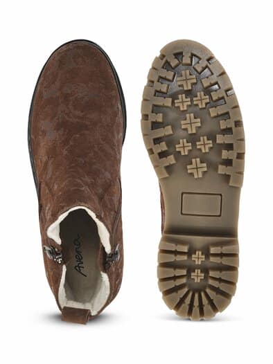 Hallux-Floralbootie Doppelzip Braun