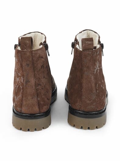Hallux-Floralbootie Doppelzip Braun
