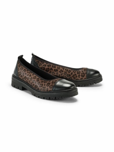 Hallux-Ballerina Schrittsicher Leoprint Braun