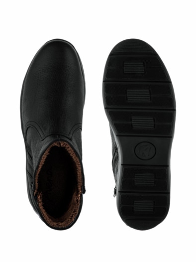Hirschleder-Bootie Warmfutter Schwarz