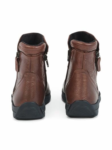 Hirschleder-Bootie Warmfutter Cognac