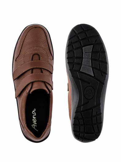 Hirschleder-Klettslipper Cognac