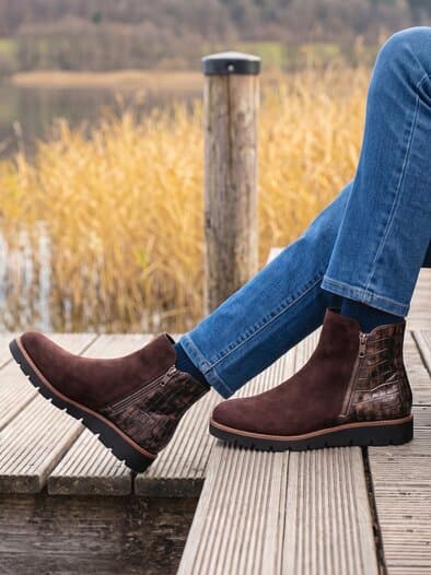 Hallux-Stiefelette Kroko Braun