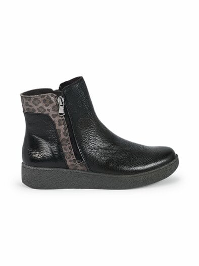 Hallux-Hirschleder-Stiefelette Schwarz-Leo