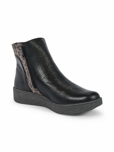 Hallux-Hirschleder-Stiefelette Schwarz-Leo