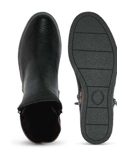 Hallux-Hirschleder-Stiefelette Schwarz-Leo