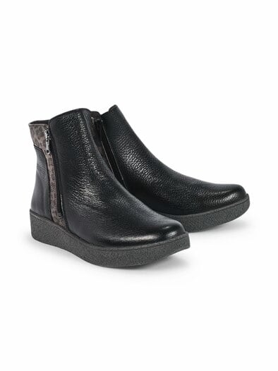 Hallux-Hirschleder-Stiefelette Schwarz-Leo