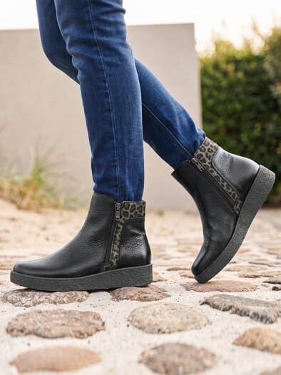 Hallux-Hirschleder-Stiefelette Schwarz-Leo