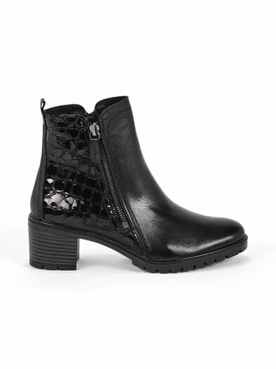 Hallux-Absatz-Stiefelette Kroko Schwarz