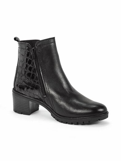 Hallux-Absatz-Stiefelette Kroko Schwarz