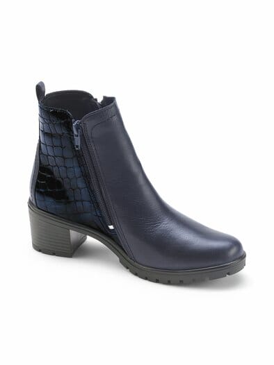 Hallux-Absatz-Stiefelette Kroko Blau