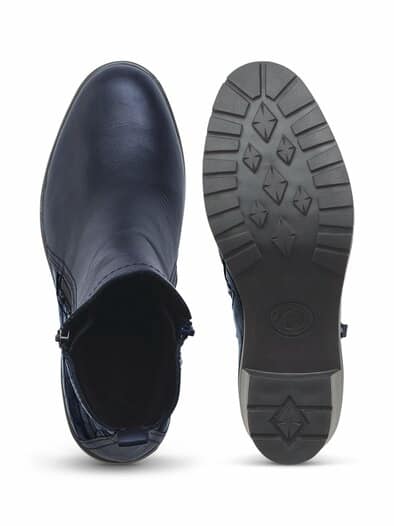 Hallux-Absatz-Stiefelette Kroko Blau