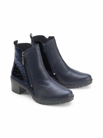Hallux-Absatz-Stiefelette Kroko Blau