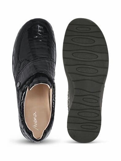 Hallux-Klettschuh Komforweite Schwarz-Lack