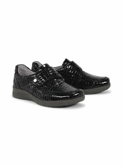 Hallux-Klettschuh Komforweite Schwarz-Lack