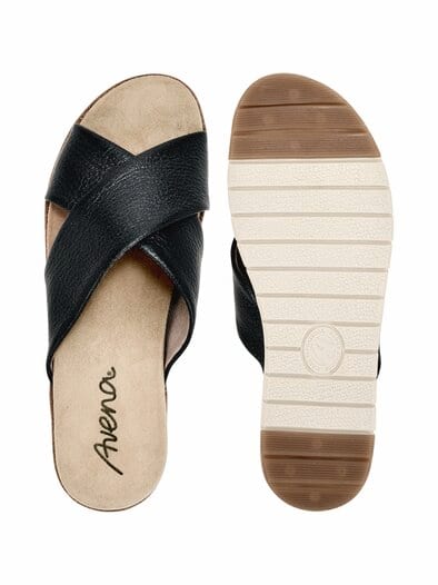 Hallux-Hirschleder Kreuz Pantolette Schwarz