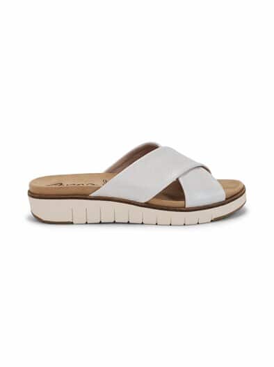 Hallux-Hirschleder Kreuz Pantolette Weiß