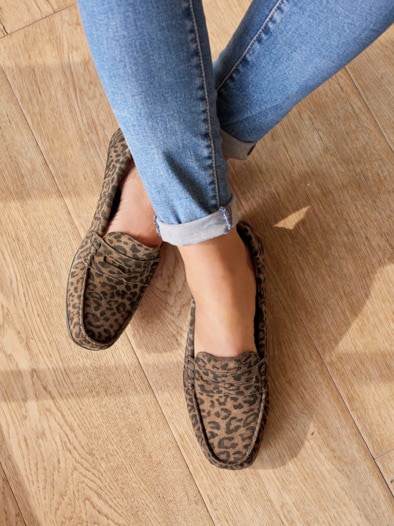 Super-Soft Mokassin Leoprint Braun
