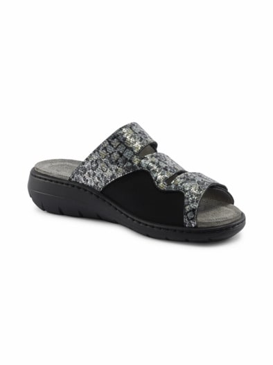 Hallux-Klett-Pantolette Superweich Grau-Silber