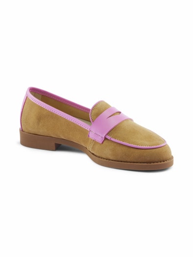 Hallux Edelkomfort-Loafer Cognac-Rosa