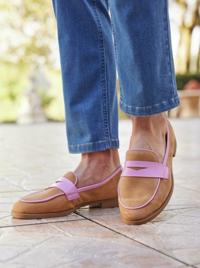 Hallux Edelkomfort-Loafer Cognac-Rosa