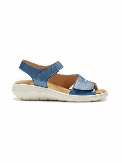 Klett-Sandale Korkfußbett Blau Metallic
