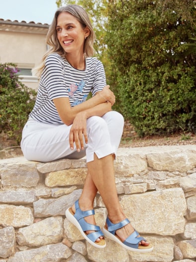 Klett-Sandale Korkfußbett Blau Metallic