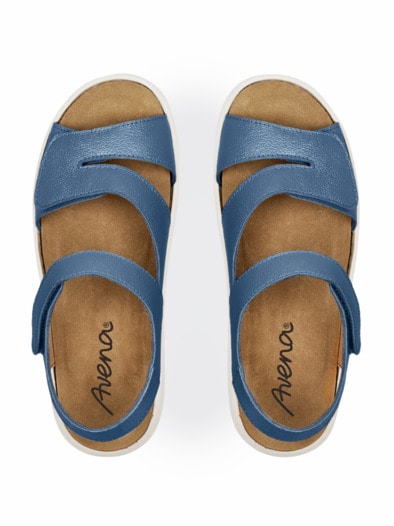 Klett-Sandale Korkfußbett Blau Metallic