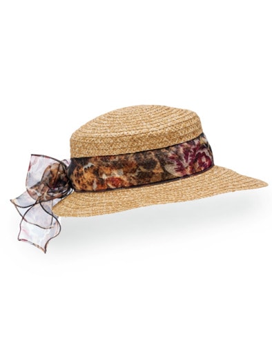 Strohhut mit Schmuckband Hellbraun