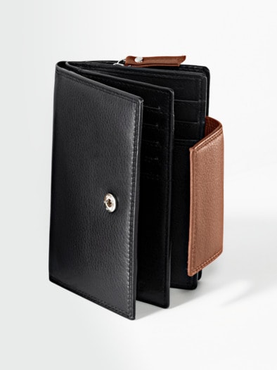 Leder-Geldbörse Schwarz-Cognac
