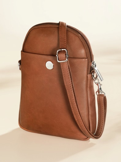 Leder-Handytasche Cognac