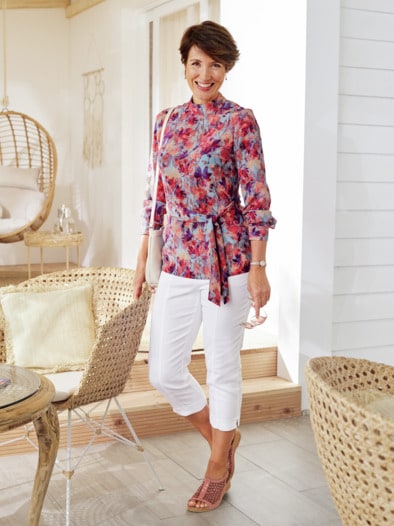 Stehkragen-Bluse Reine Seide Bordeaux