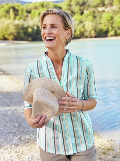 Kelchkragen-Bluse Blau-Multi