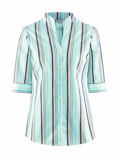 Kelchkragen-Bluse Blau-Multi