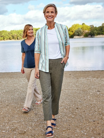 Kelchkragen-Bluse Blau-Multi