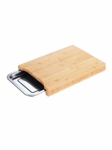 Holz-Schneidbrett Edelstahlschale Bambus-Silber
