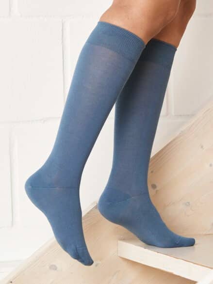 Bio-Baumwoll-Kniestrumpf 2 Paar Jeansblau