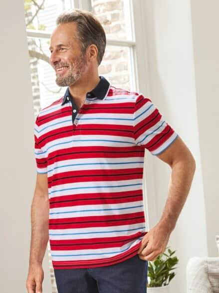 Kurzarm-Poloshirt Streifen Rot gestreift
