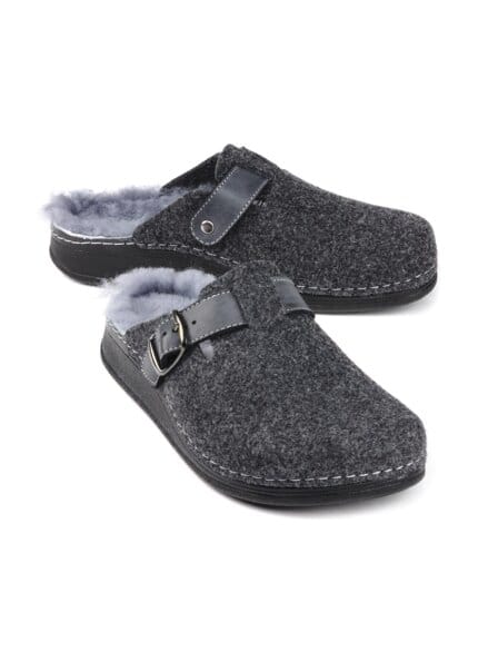Lammfell-Pantolette Wollfilz Anthrazit