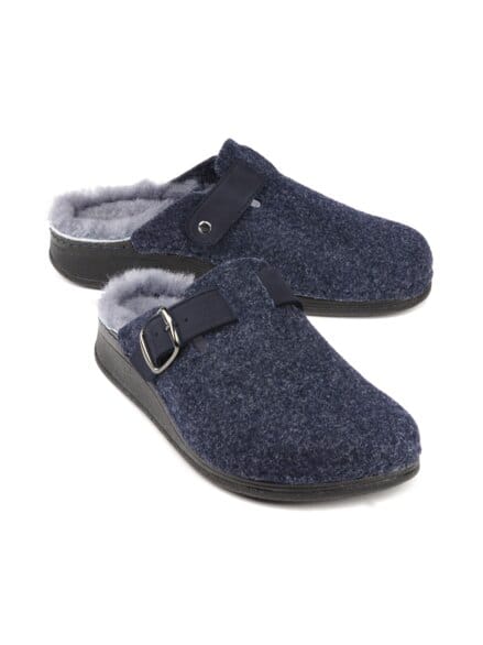 Lammfell-Pantolette Wollfilz Marine