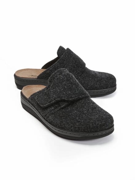 Klett-Pantolette Wollfilz Schwarz