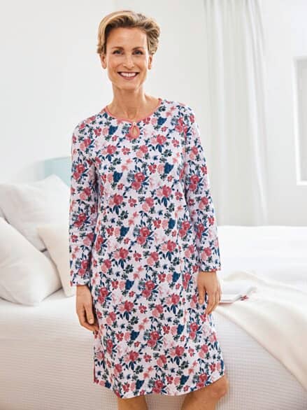 Bio-Baumwoll-Nachtkleid Rose geblümt